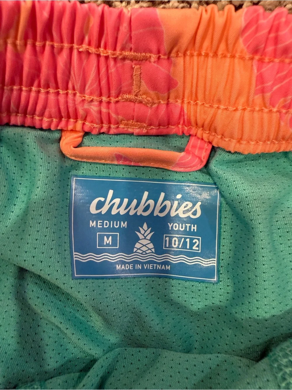 chubbies Peach Swim Trunks with Hot Pink Floral Print